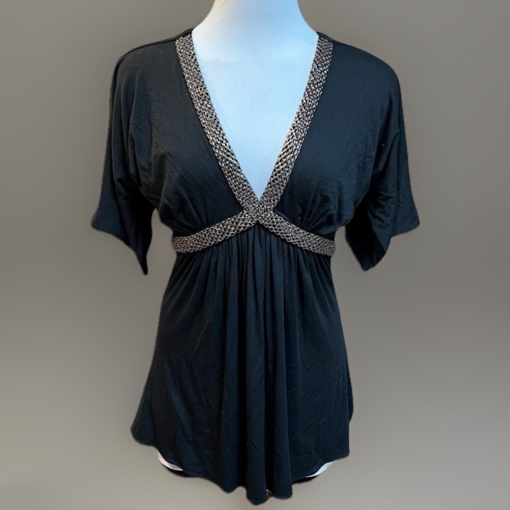 SKY brand size medium black chain accent back Thai dressy top